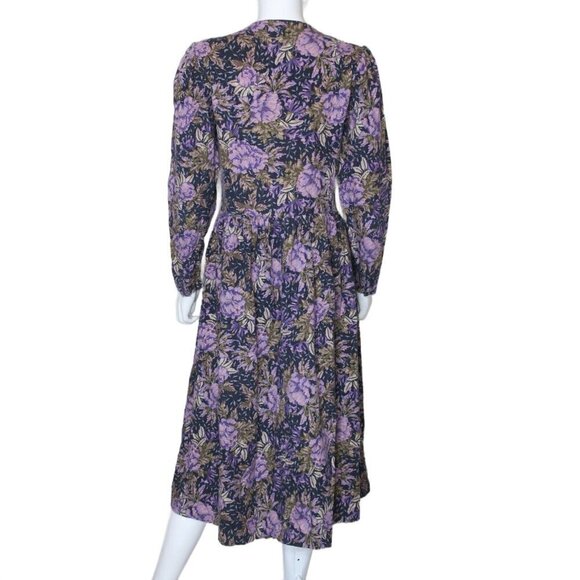 Vintage 80s Laura Ashley Cotton Wool Modest Cottagecore Floral Dress Women's 12 - Picture 3 of 6